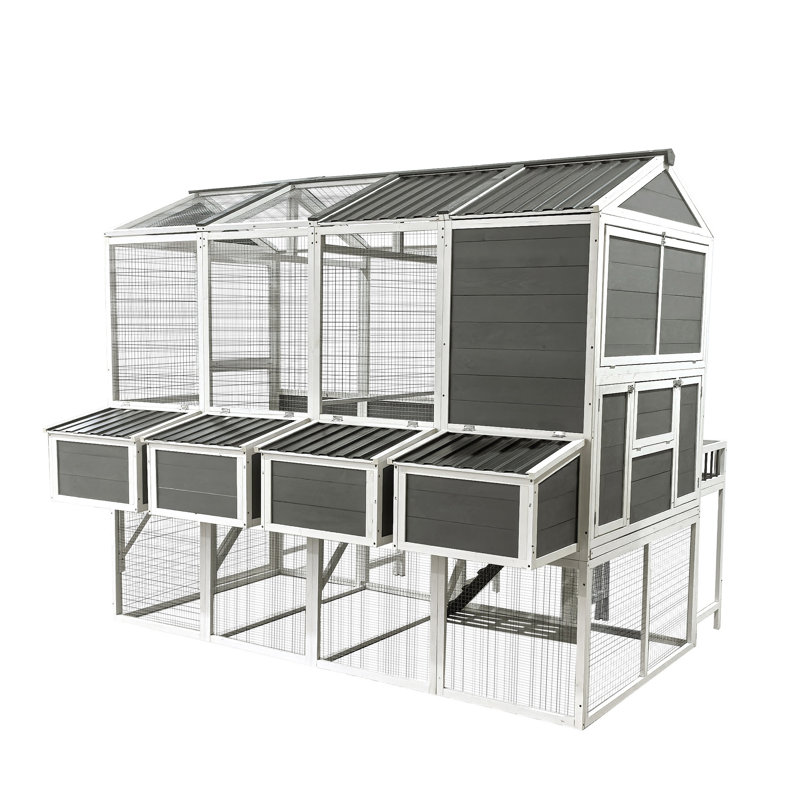 Grand poulailler avec basse-cour, poulailler en bois pour 10 poulets, cage de jardin extérieure avec 4 nichoirs et plateaux coulissants