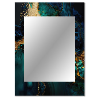 Abstract Geode Marble Green And Gold - Marble Decorative Mirror, Gold Large Wall Mirror, Printed Metal Art