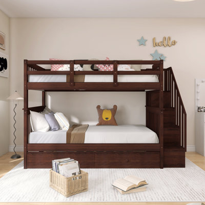 Lit superposé simple au-dessus de simple en bois massif avec lit gigogne simple pour chambre à coucher, dortoir, adultes, espresso