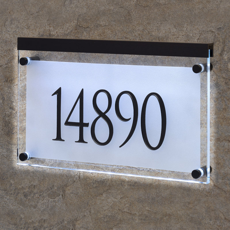 Frosted Crystal LED Lighted Trajan Engraved 1-Line Address Sign, Black, Yes