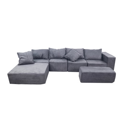 Canapé modulaire 4 places de style nuage gris avec 2 chaises longues et surdimensionnées pour le salon, conception américaine, rembourrage en mousse, moelleux mi-ferme, housse lavable à la machine, tissu principal en velours
