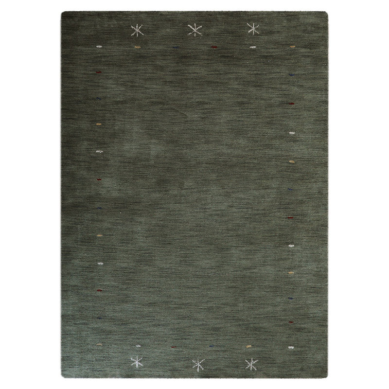 Tapis écologiques en laine noué à la main Overbey - Rectangle, couleur verte, design moderne contemporain, tapis épais antidérapants faits à la main pour salon, chambre à coucher