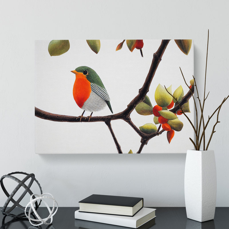 Captivating Robin Bird - Wrapped Canvas Painting, 35cm H x 50cm W x 3cm D