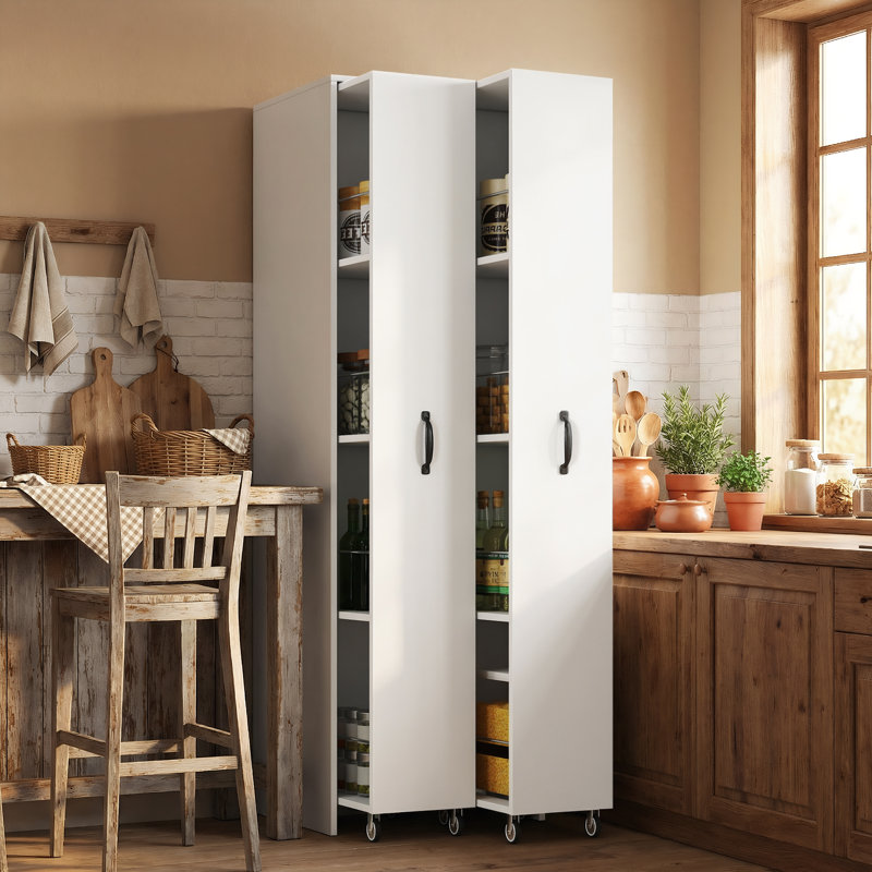 Garde-manger de 62 po de hauteur, armoire de rangement roulante avec tablettes, organisateur de garde-manger autoportant à double porte pour la cuisine, le salon, le bureau et la conception compacte