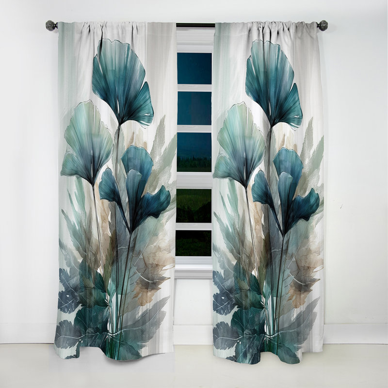 Tropical Palm Leaves Ginkgo II - Palm Trees Curtain - Blackout Floral Curtain - 1 Panels, 52" W x 90" L