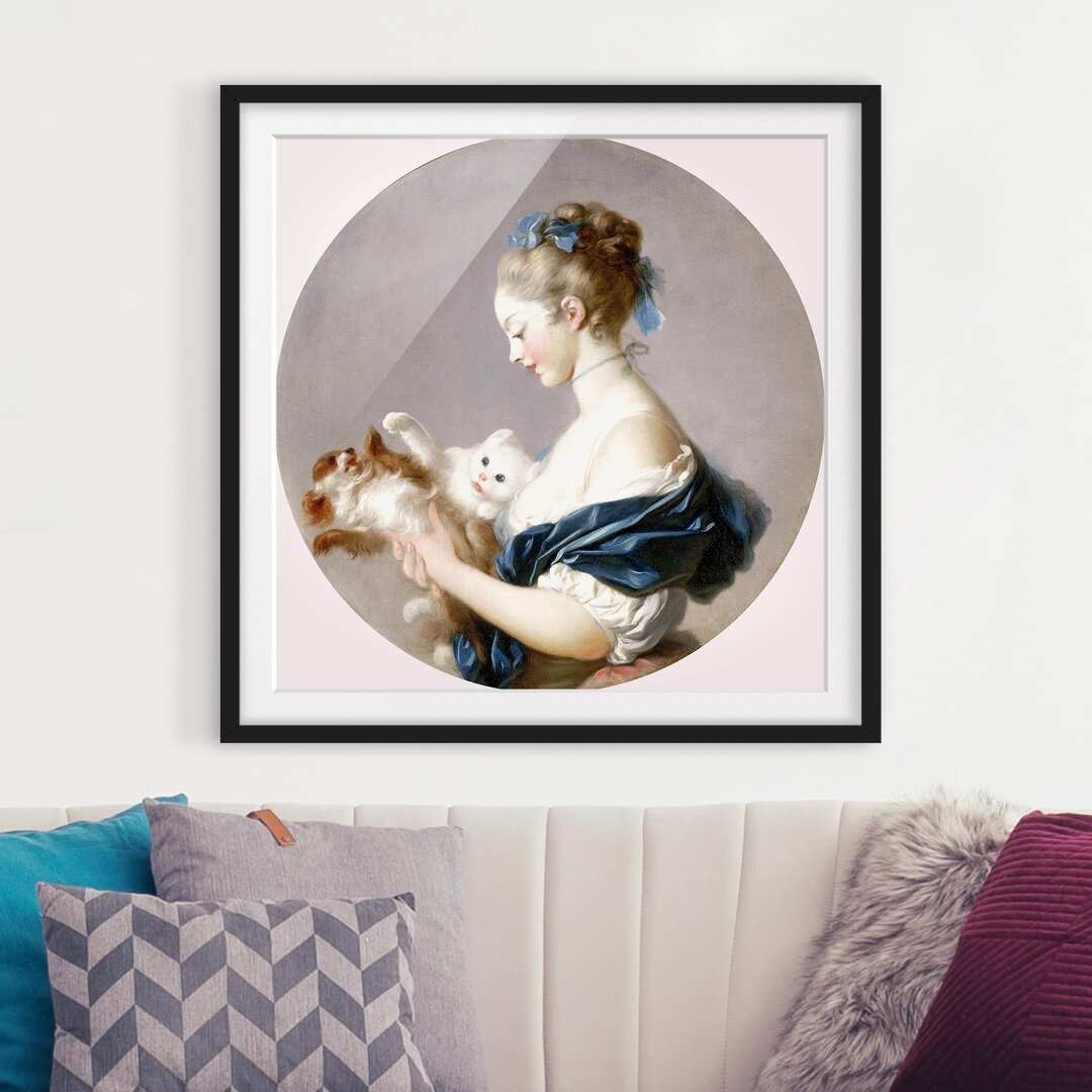 Gerahmtes Poster Girl with Dog von Jean-Honore Fragonard