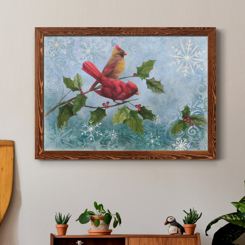Winter Cardinal Duet I - Reproduction d'art graphique sur toile encadrée, H 37,5 po x l 27,5 po x P 1,5 po, Érable