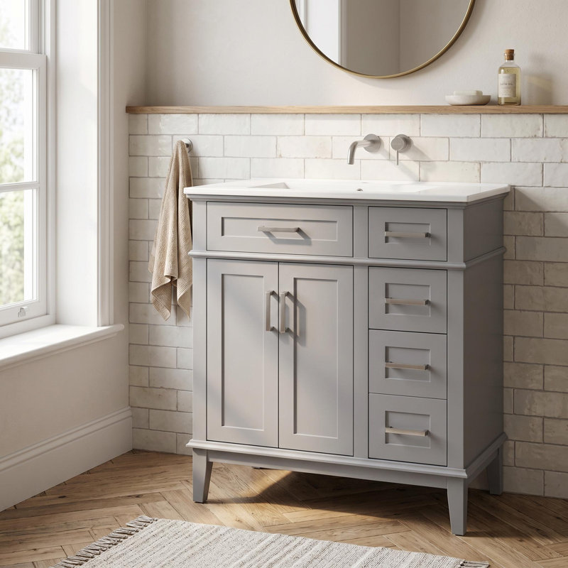 Meuble-lavabo moderne de 30 po avec lavabo en céramique - Armoire de rangement moderne avec portes à fermeture douce, tiroir profond et tiroir standard