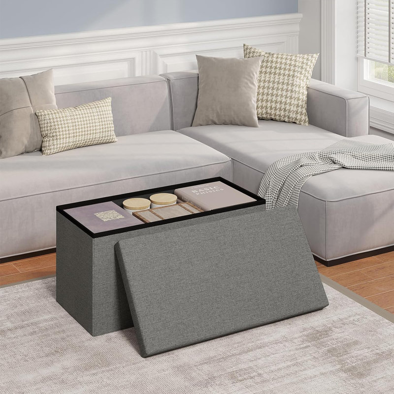 Phabian Foam Padding Upholstered Storage Bench, 37cm H x 76cm W x 38cm D, Grey/Brown/Blue