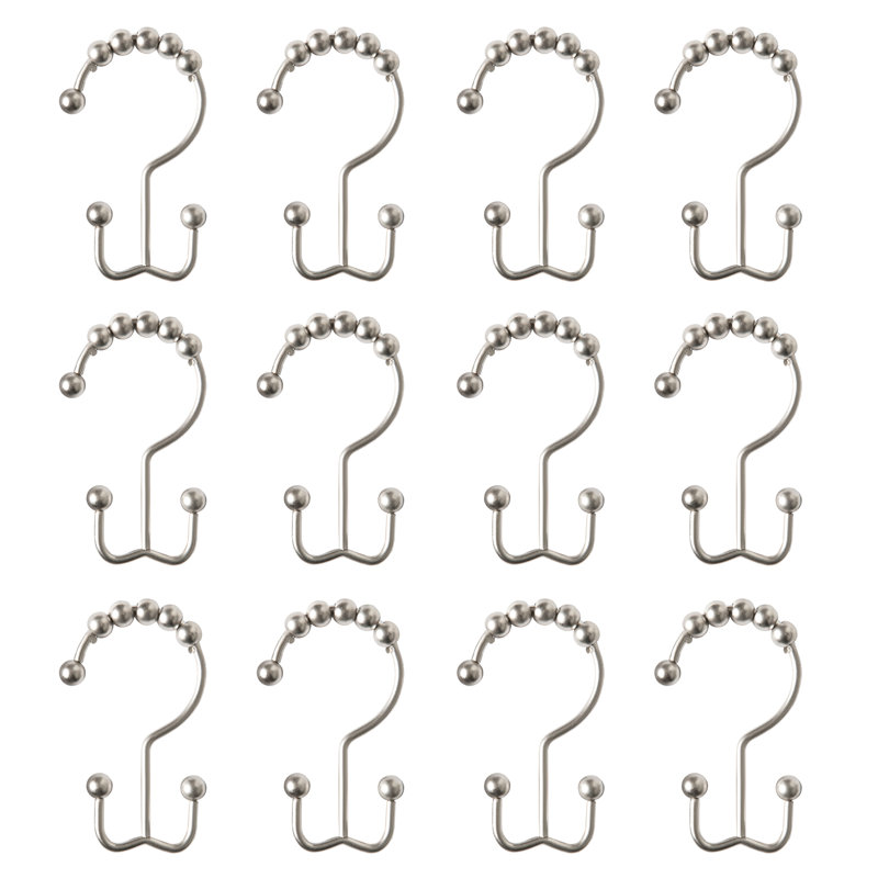 Nickel Finish Rust Resistant Double Shower Curtain Hooks Set of 12