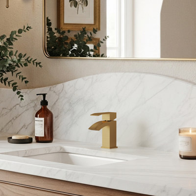 Waterfall Single Hole Bathroom Faucet, Single Handle Sink Faucet with Drain Assembly