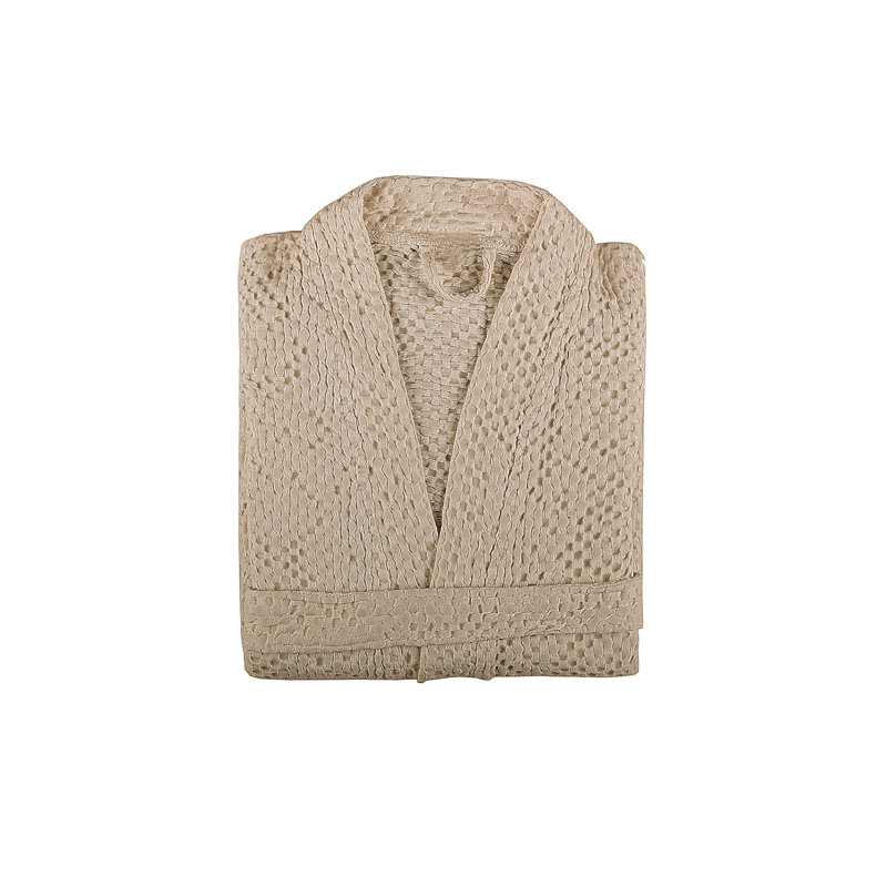 Be Vegan 100% Cotton Waffle Gender Neutral Mid-Calf Bathrobe with Pockets and Hood for Kids, S, Stone