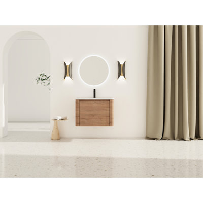 28'' Bathroom Vanity, White Ceramic Sink, 3 Hinges, 45 Hidden Handles, And Scratch- Plywood Vanity With 1 Door, Easy
