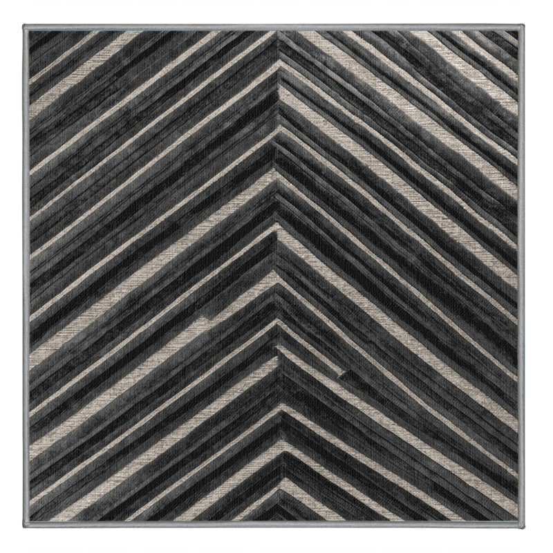  Tapis lavable rayé gris foncé argenté, Carré 5 pi