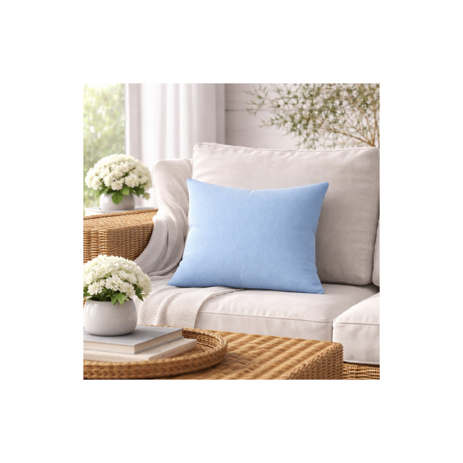Indoor/Outdoor Throw Pillow, Square 16", Canvas Air Blue Sunbrella® Canvas