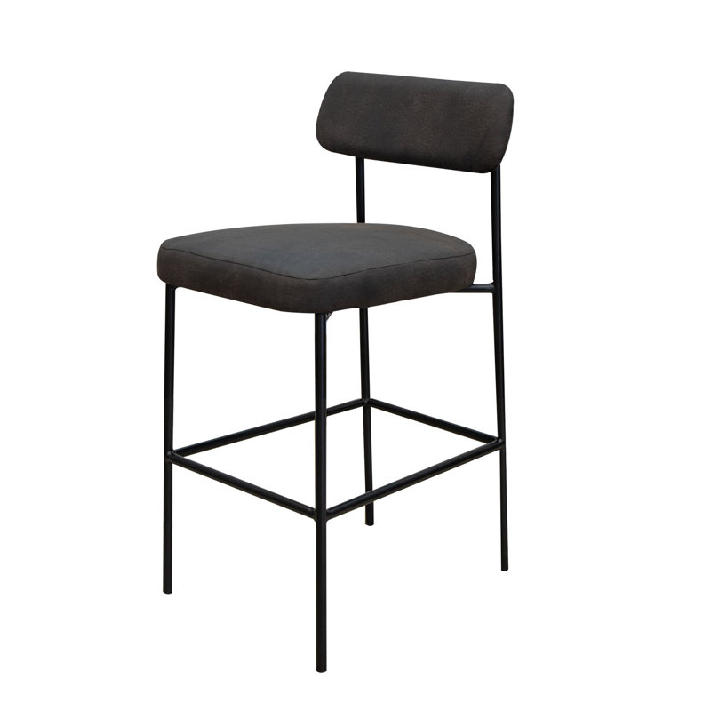 Chaise de bar Iffa, dossier ouvert, fer noir, cognac, Noir, noir, noir, noir