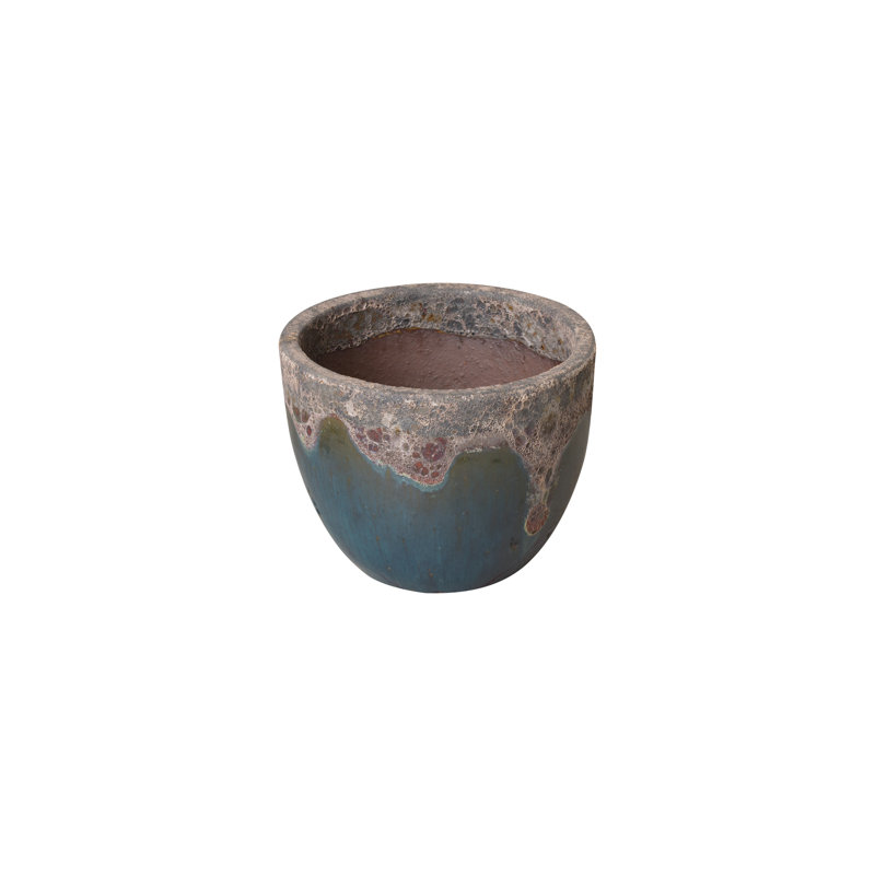 Pot de fleurs en céramique, H 11 po x l 12 po x P 12 po, Bleu sarcelle