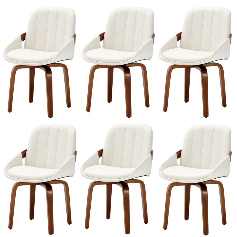 Modern Swivel Upholstered Faux Leather Solid Wood Dining Chairs, White