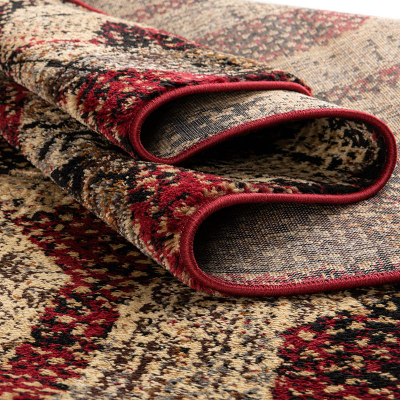 Contemporary Qrutwood Area Rug Burgundy-Beige Color, Rectangle 6' x 9'
