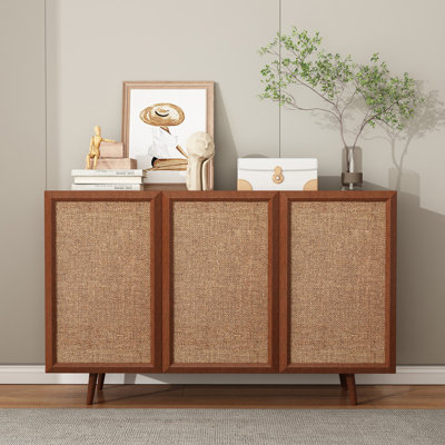 Contemporary Rattan Accent Storage Cabinet with Adjustable Shelves and Ample Space Perfect for Modern Decor
