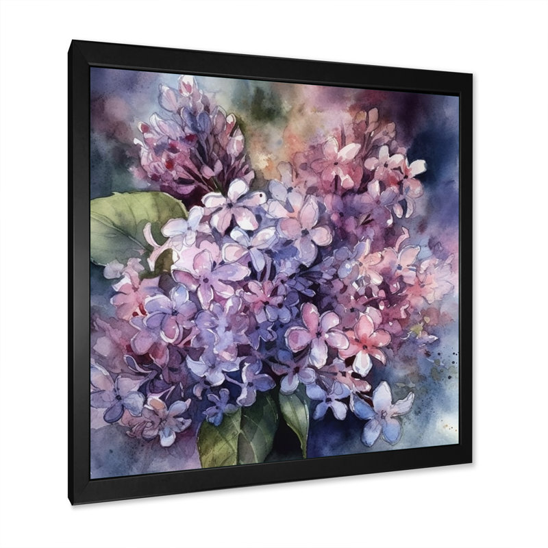 Mauve, vert, lilas III sur toile, Cadre photo noir, H 16 po x l 16 po x P 1 po
