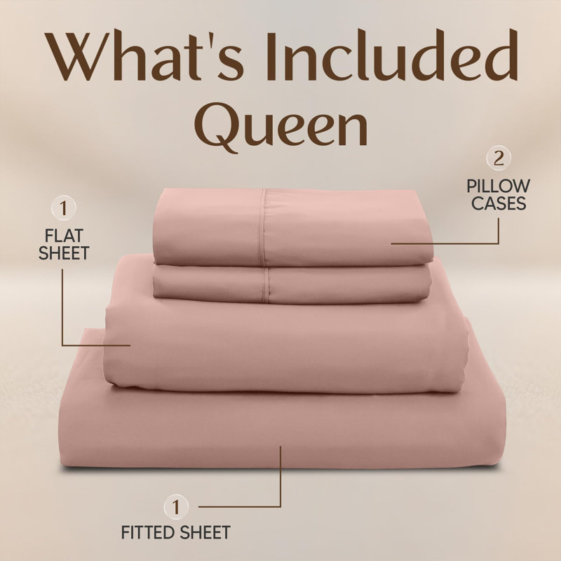 Ensemble de draps 4 pièces Utopia Bedding, Grand lit, Rosé