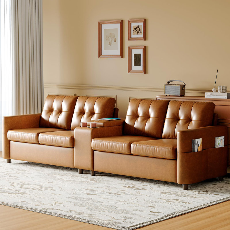 Canapé 4 places avec rangement et chargement sans fil - Canapé de salon moderne de 114 po avec porte-gobelets