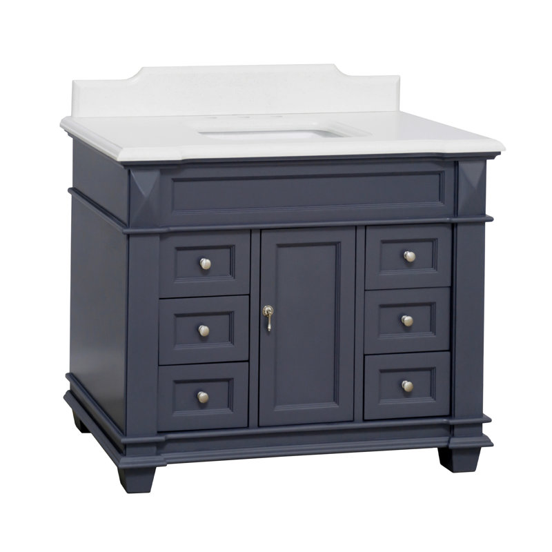 42'' Single Bathroom Vanity with Top, Marine Gray, Quartz