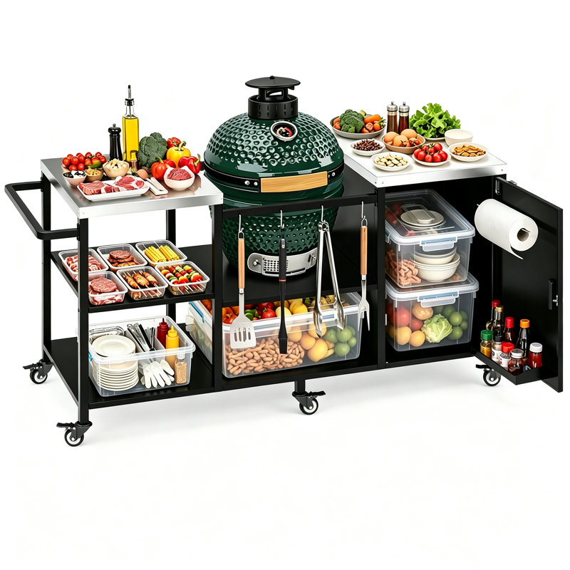 Grand barbecue à œufs vert pour la plupart des grils à œufs de moins de 21 po, chariot de rangement extérieur 5 en 1