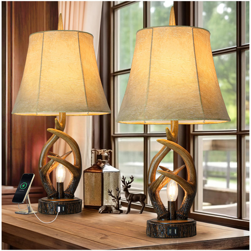 Ensemble de 2 lampes de chevet Rustic Farmhouse Antler