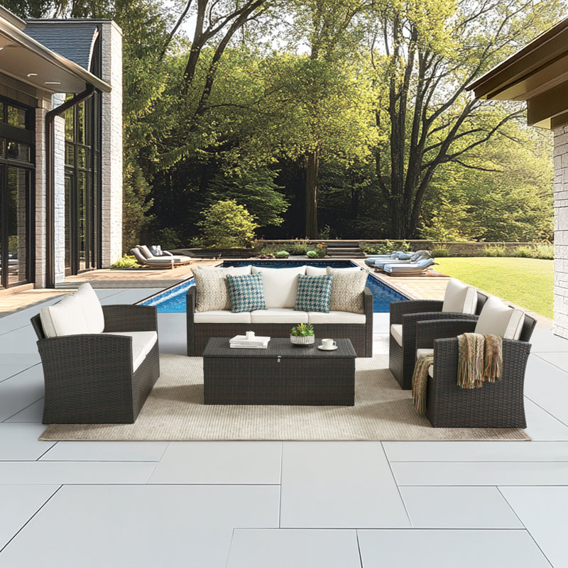 Ensemble de conversation 5 pièces pour patio en osier, Beige
