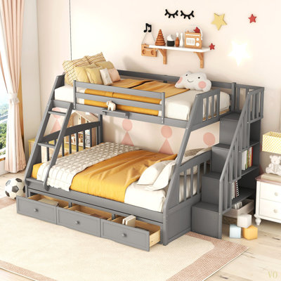 Twin-Over-Full Bunk Bed With Drawers，Ladder And Storage Staircase