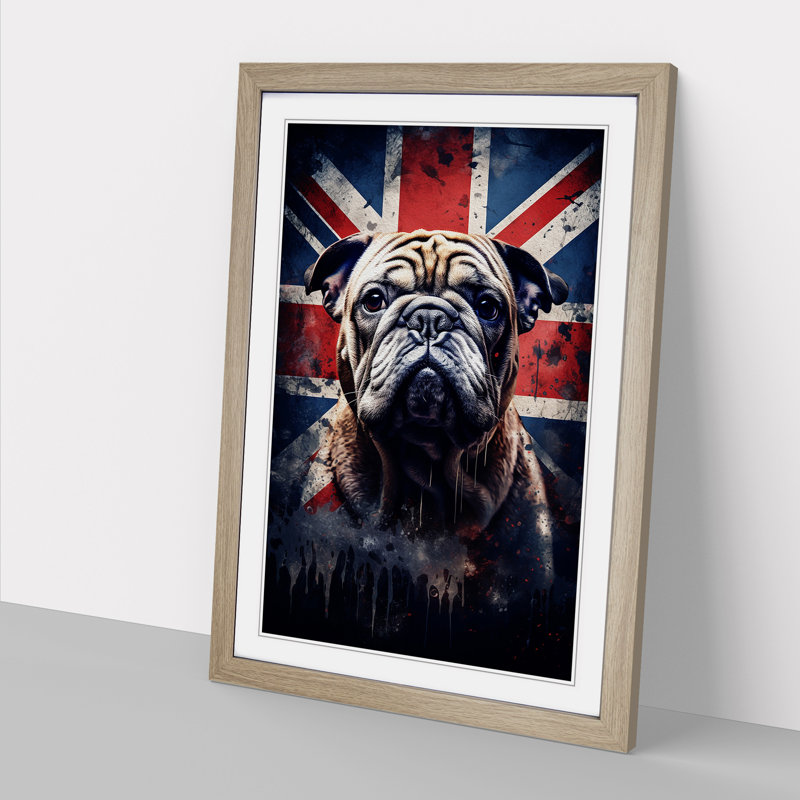 British Bulldog Symbolism Art - Framed Print, 34cm H x 25cm W x 2cm D, Oak Framed