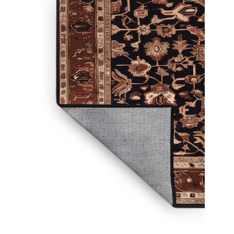 Machine Washable Persian Brown Area Rug, Round 3'