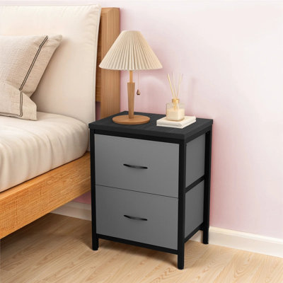 Nightstand, Set Of 2 Bedside Table With 2 Storage Drawers, Wooden Top Fabric Cabinet Kids Mini Dresser For Bedroom, Closet, Entryway, College Dorm
