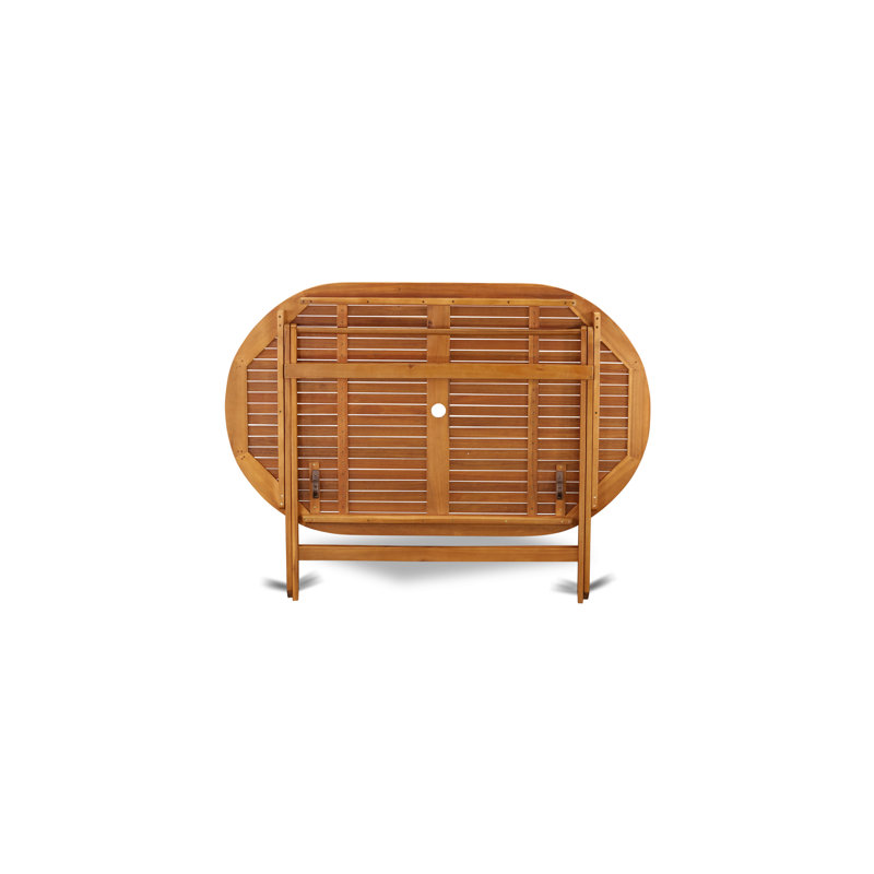 Ensemble repas 5 pièces pour patio comprenant une table ovale d'extérieur en bois d'acacia et 2 fauteuils pliables avec 2 chaises d'appoint, 36 po x 60 po, huile naturelle