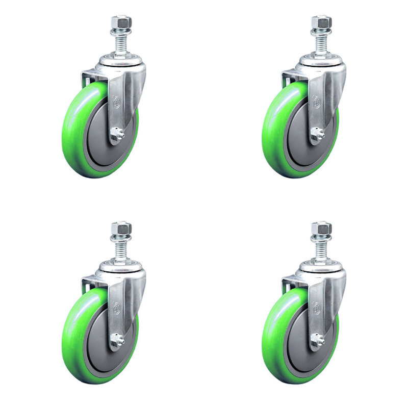 Ensemble de roulettes à tige filetée en polyuréthane 12 mm 2 freins SCC