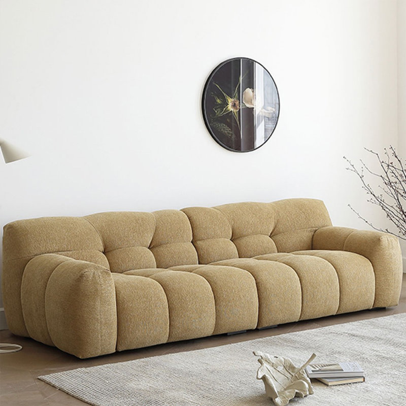 Canapé modulaire jaune en coton et lin, H 27,95 po x l 110,24 po x P 40,55 po