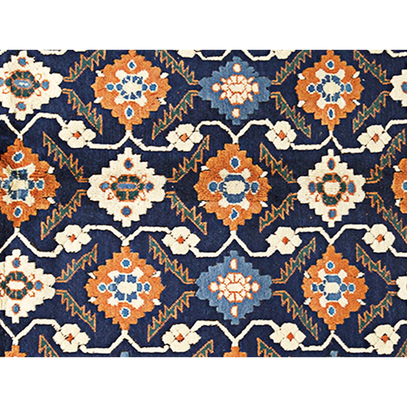 High-Quality Hand-Knotted Navy And Rust Area Rug