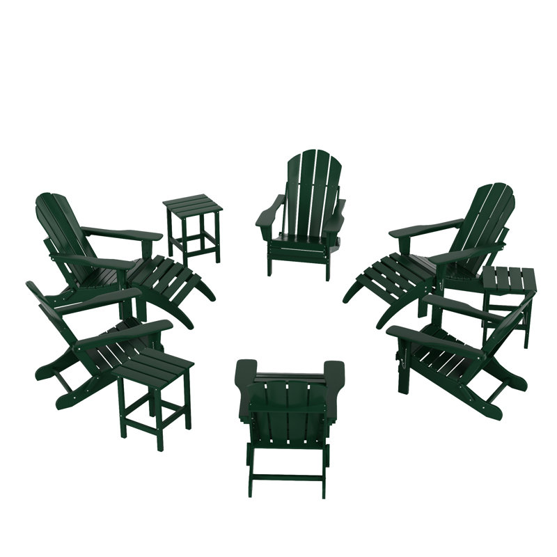 Chaise Adirondack en plastique avec table et repose-pieds Laguna, Vert foncé