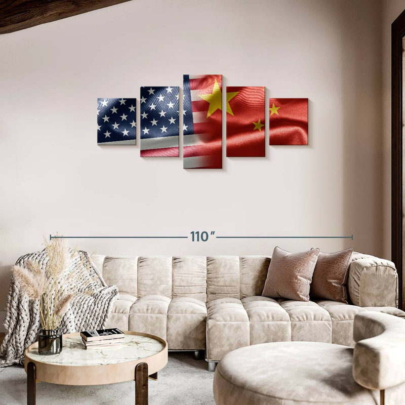 Drapeau de la Chine et des États-Unis, H 34 po x l 74 po