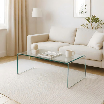 Tempered Glass Coffee Table, 42.5’’ Modern Clear Center Table No Assembly