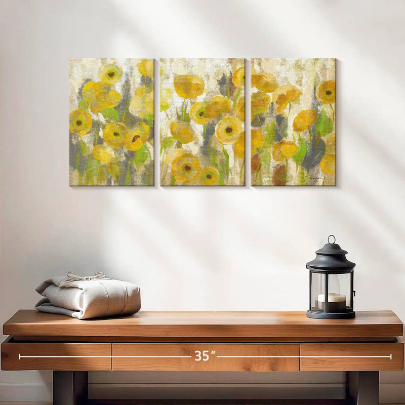 Avery Floating Yellow Flowers V, 12" H x 26" W