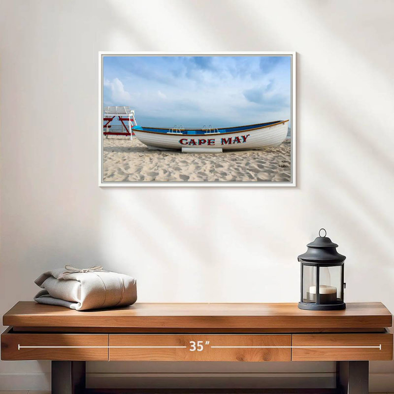 Bateau au cap May, Cadre flottant blanc, 19 po x 13 po