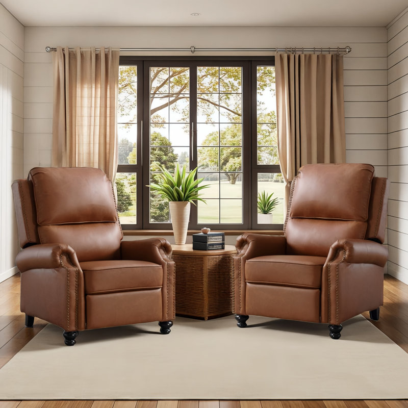 Fauteuil inclinable avec dossier à pression 34,3 po de largeur et garniture (ensemble de 2), Marron clair