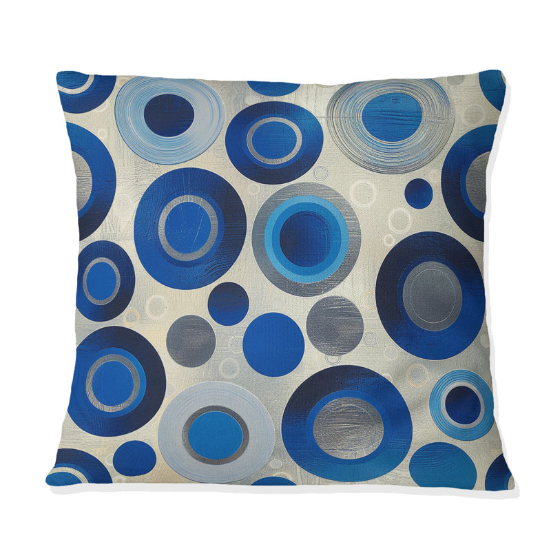 Coussin rétro bleu gris Midcentury Circles II - Midcentury, H 18 po x l 18 po
