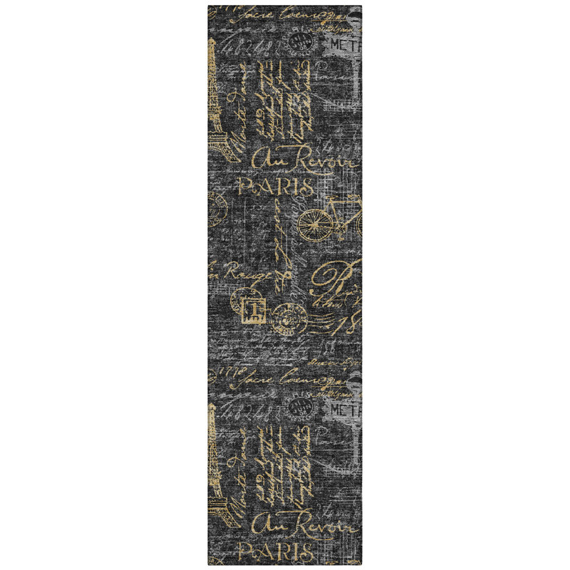 Machine Washable Indoor/Outdoor Chantille ACN2639 Novelty Rug, 2'3" x 7'6" Runner, Black