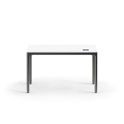 eFloat Quattro, bureau assis-debout avec base en carbone, plateau en bois peint au carbone et passe-câbles en cuir de salzburg