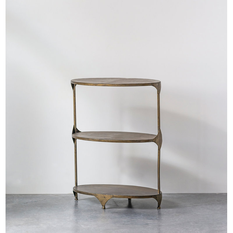 Oval Shaped Metal 3-Tier Shelf, Antique Gold