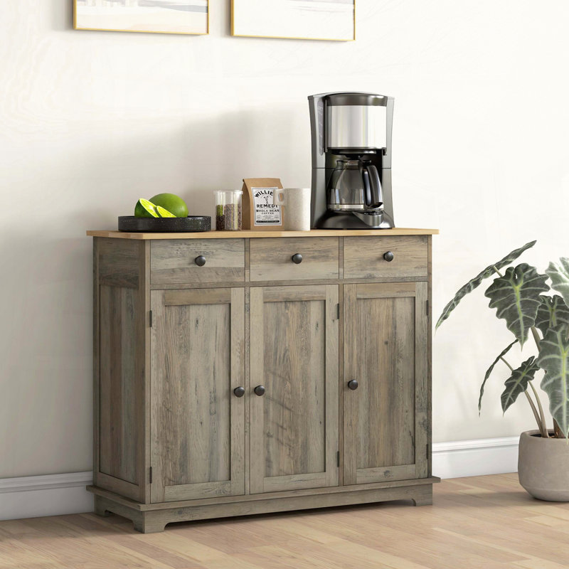 Distressed Gray Sideboard with Wood Top, Gray